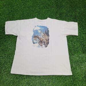 Vintage 1998 Wilderness Wolf Shirt XL 24x26 White Wildlife Pocket-Tee